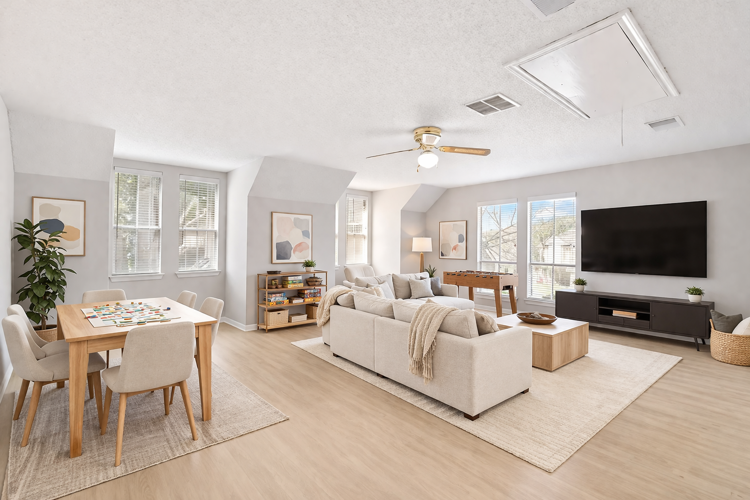 Bonus room after — distinct gathering, entertainment, and living zones clearly defined